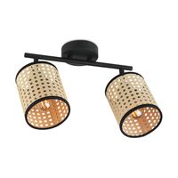 Landelijke LED Opbouwspot Rotan - naturel/zwart - 30/10/22cm - Dimbaar - plafonniere gemaakt van rotan en metaal - inclusief LED lichtbron - E14 fitting - 4W - 400lm - 2700K - warm wit licht - thumbnail