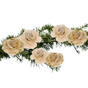 6x stuks decoratie bloemen rozen goud op clip 9 cm