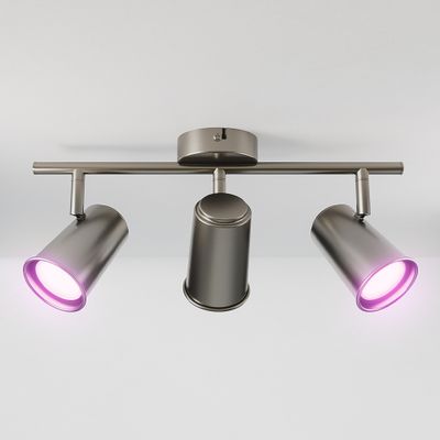 HOFTRONIC SMART Riga Smart LED Plafondlamp 3 spots RVS - Draaibaar en Dimbaar - 3 lichts - GU10 RGBWW - Plafondspot woonkamer en gang - Opbouwspot verlichting - Google Home & Amazon Alexa