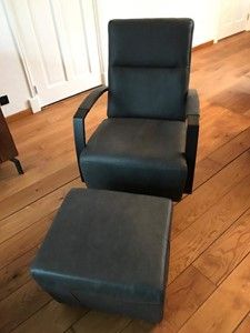 Leren draaifauteuil met hoge rug en stervoet - met hocker - grijs leer - Echt leer, Industrieel, ontdek de vele Leersoorten en Kleuren bij ShopX