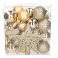 39x stuks kunststof kerstballen en kerstornamenten met ster piek champagne mix - thumbnail