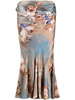 Balmain jupe mi-longue en soie à imprimé baroque - Bleu