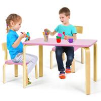 Kinderen Houten Tafel en 2 Stoelen Set Kinderen Bentwood Tafel en Stoel Set voor Huizen Kinderdagverblijven en Klaslokalen Roze + Natuur