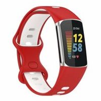 FitBit Charge 5 & 6 Sportbandje met dubbele lus - Rood / wit - Tweekleurig - Maat: L - thumbnail