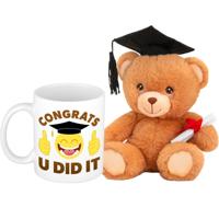 Geslaagd gefeliciteerd - cadeau koffiemok / beker - inclusief afstudeer cadeau knuffel beer