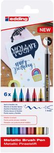 Edding metallic brushpen e-1340, assorti, set van 6 stuks