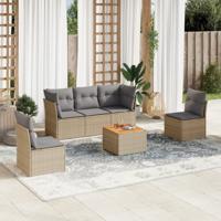 6-delige Loungeset met kussens poly rattan beige