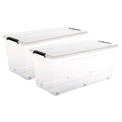 5Five opberg kist met deksel - 2x - Clip Box - 75 liter - 76 x 39 x 35 cm - kunststof - transparant