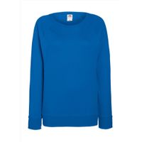 Blauwe sweater / sweatshirt trui met raglan mouwen en ronde hals voor dames - thumbnail