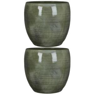 Mica Decorations Plantenpot - 2x stuks - groen - glans - keramiek - 33 x 31 cm