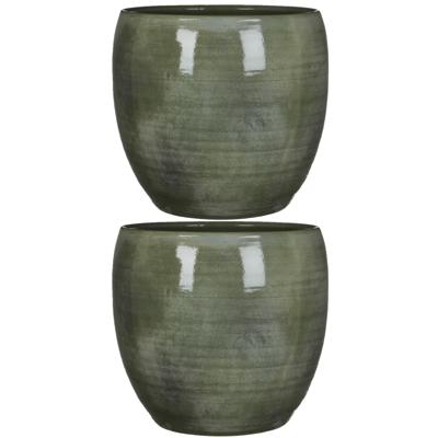Mica Decorations Plantenpot - 2x stuks - groen - glans - keramiek - 33 x 31 cm