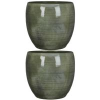 Mica Decorations Plantenpot - 2x stuks - groen - glans - keramiek - 33 x 31 cm