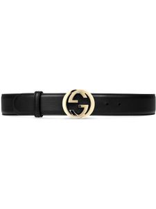 Gucci ceinture en cuir à boucle double G - Noir