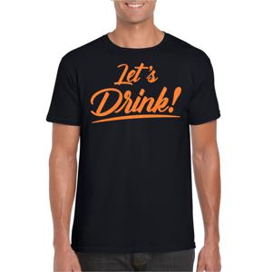 Bellatio Decorations Verkleed T-shirt voor heren - lets drink - zwart - oranje glitters - glamour 2XL  -