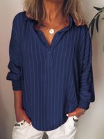 Stripes V Neck Casual Long Sleeve Blouses