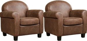 Set van 2 Bruine leren klassieke fauteuils Roommate - poot hout bruin - Vintage Leer Brown (bruin leer)