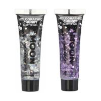 Moon Creations Chunky Glittergel set - voor lichaam en gezicht - zilver en paars