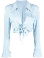 System tie-fastening cropped blouse - Bleu - thumbnail