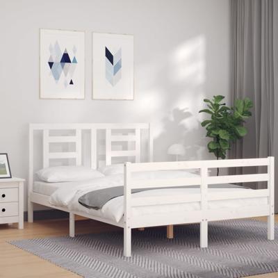 Bedframe met hoofdbord massief hout wit