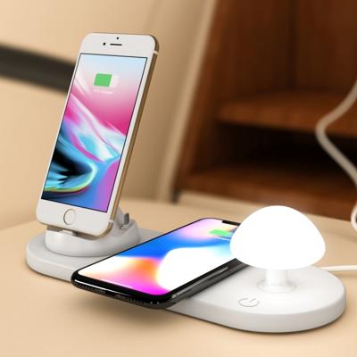 HQ-UD11 10W 4 in 1 8 Pin + Mirco USB + USB-C / Type-C + draadloze oplader mobiele telefoon snellader met paddestoel LED licht & mobiele telefoonhouder