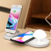 HQ-UD11 10W 4 in 1 8 Pin + Mirco USB + USB-C / Type-C + draadloze oplader mobiele telefoon snellader met paddestoel LED licht & mobiele telefoonhouder