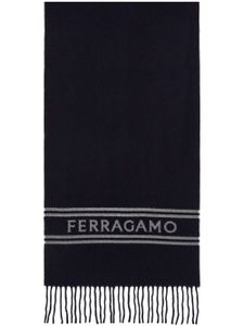 Ferragamo écharpe en cachemire à logo - Bleu