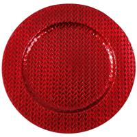 Kaarsplateau rood vlechtpatroon 33 cm rond - thumbnail