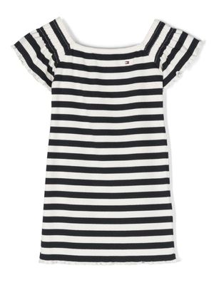 Tommy Hilfiger Junior robe rayée à logo brodé - Bleu
