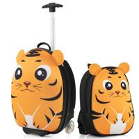 2-Delige Kinderkofferset met 40 cm Kinderkoffer & 30 cm Rugzak Rollende Koffer Reistrolleykofferset voor Kinderen Geel / Roze / Wit+Zwart