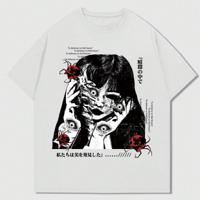 Bon&Bon Men's Anime Graphic Print T-Shirt - Black Drop Shoulder Tee White / XS