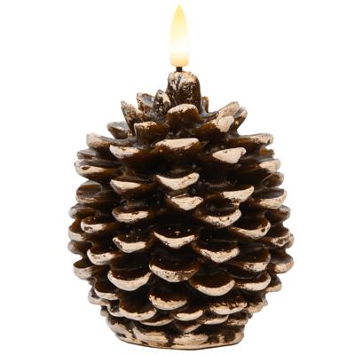 Anna's Collection LED dennenappel kaars - bruin - 10 x 8.5 cm - met timer