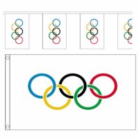 Olympische spelen versiering - decoratie vlaggetjes pakket - vlag 90 x 150 cm - 2x vlaggenlijnen Olympische spelen versiering - decoratie vlaggetjes pakket - vlag 90 x 150 cm - 2x vlaggenlijnen