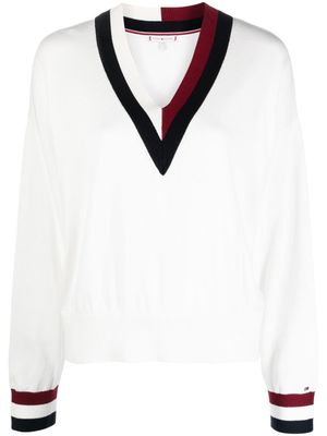 Tommy Hilfiger pull en coton à design colour block - Blanc