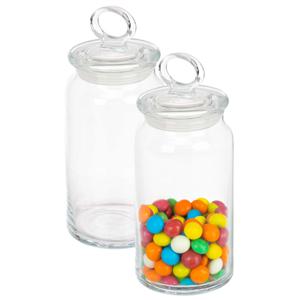 Snoeppot/voorraadpot met luchtdichte sierlijke deksel - 2x - voedsel - glas - 860 ml - D10 x H19 cm