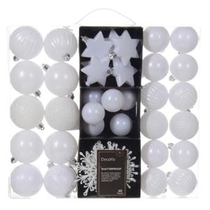 Kerstballen en ornamenten - 40x - wit - 6 cm kunststof - kersthangers