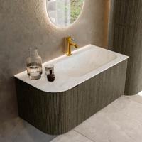 Badmeubel Mondiaz Kurve-Dlux | 95 cm cm | Meubelkleur Shadow | Wastafelkleur Opalo | Solid surface | Wasbak rechter zijde spoelbak | 1 kraangat