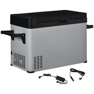 Outsunny Koelbox Auto 50L met LCD Display 2 Modi Compressor Auto Koelkast met Handgrepen Boot Camper Reizen 12/24V DC en 110-240V AC Grijs + Zwart