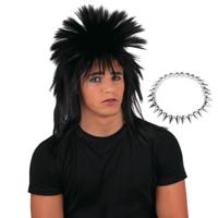 Carnaval verkleed setje heren punker - wilde haren pruik - met spikes ketting