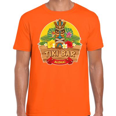 Hawaii party feestkleding t-shirt - tiki bar Aloha - voor heren - oranje - verkleedkleding Hawaii party feestkleding t-shirt - tiki bar Aloha - voor heren - oranje - verkleedkleding