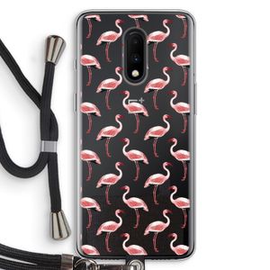 Flamingoprint groen: OnePlus 7 Transparant Hoesje met koord