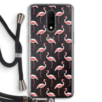 Flamingoprint groen: OnePlus 7 Transparant Hoesje met koord