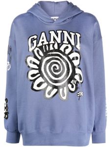 GANNI hoodie en coton biologique à logo imprimé - Bleu