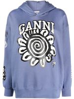 GANNI hoodie en coton biologique à logo imprimé - Bleu