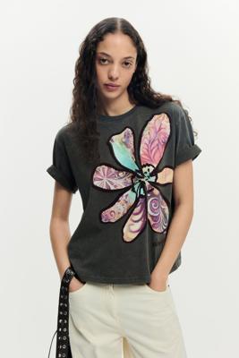 T-shirt met bloemenprint - BLACK - XL