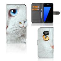 Samsung Galaxy S7 Edge | Telefoonhoesje | Met pasjeshouder | Witte Kat Samsung Galaxy S7 Edge | Telefoonhoesje | Met pasjeshouder | Witte Kat