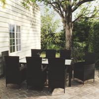 9-delige Tuinset met kussens poly rattan zwart