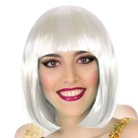 Atosa Verkleedpruik voor dames half lang haar - Wit - Bob lijn - Carnaval/party   - - thumbnail