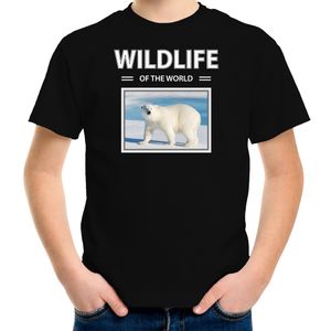 IJsbeer t-shirt met dieren foto wildlife of the world zwart voor kinderen XL (158-164)  -