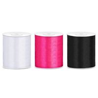 3x rollen hobby decoratie satijnlint zwart-wit-fuchsia roze 10 cm x 25 meter