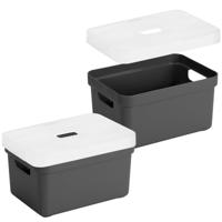 Sunware Opbergbox met transparante deksel - 3x stuks - antraciet - 13 liter - kunststof - 35x25x18 c